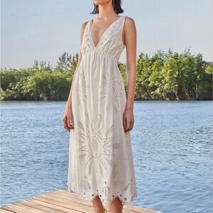 NWT Farm Rio Linen Blend Embroidered Coastal Richelieu open back